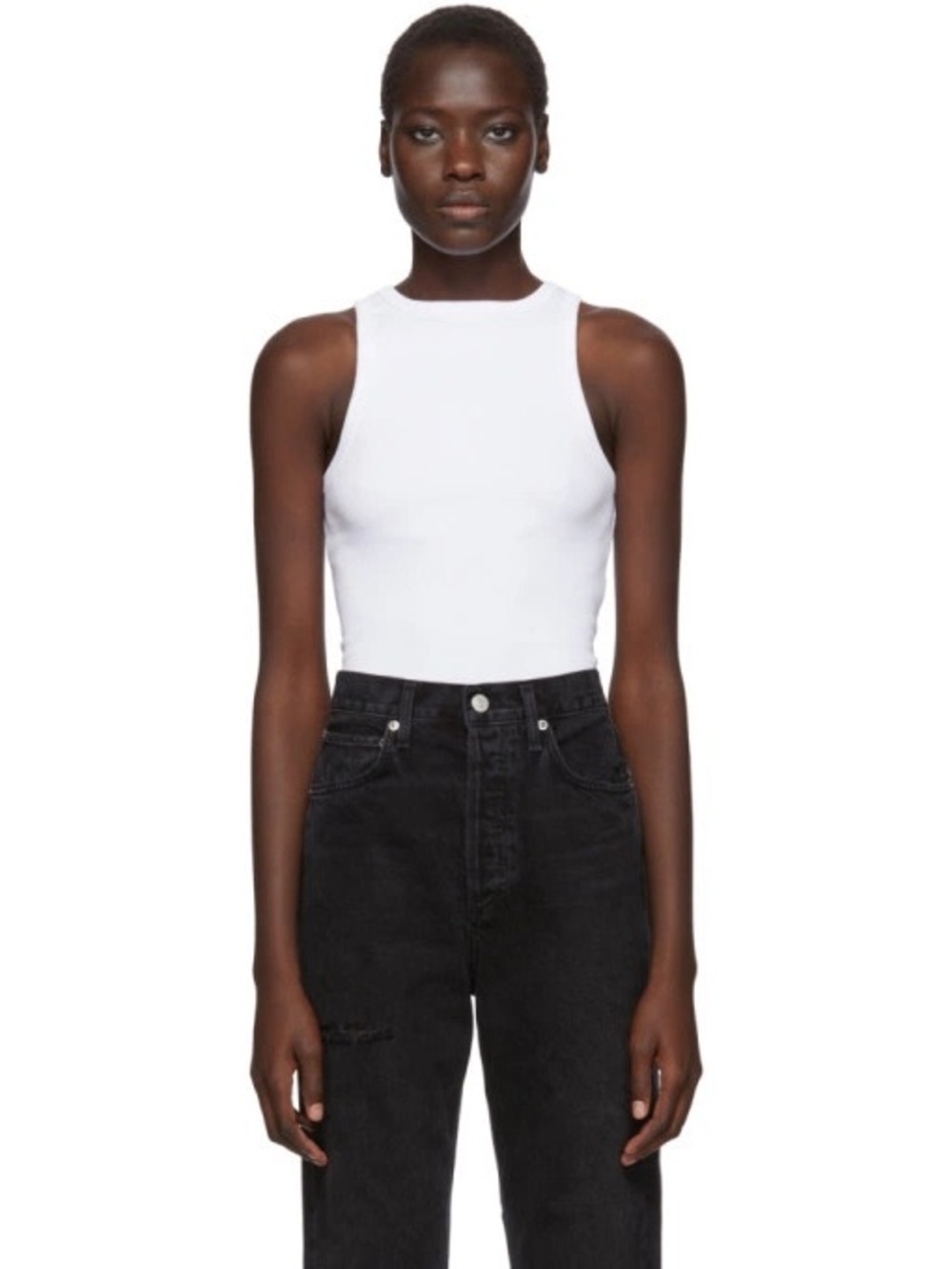 Agolde White Ribbed High-Neck Tank Top